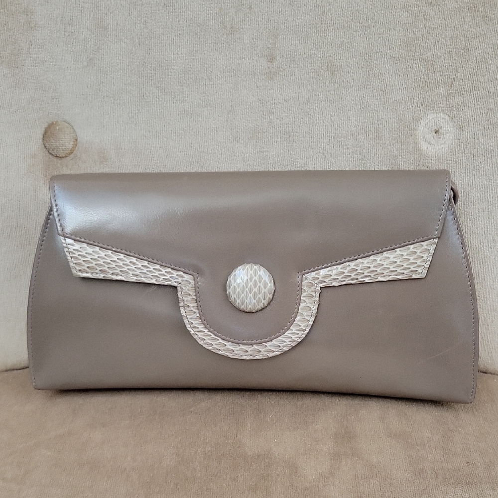 Elegant Taupe Clutch with Textured Accents